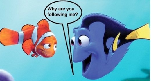 dory and nemo. finding nemo dori following me