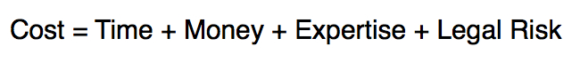 Cost equation: time plus money plus expertise plus legal risk